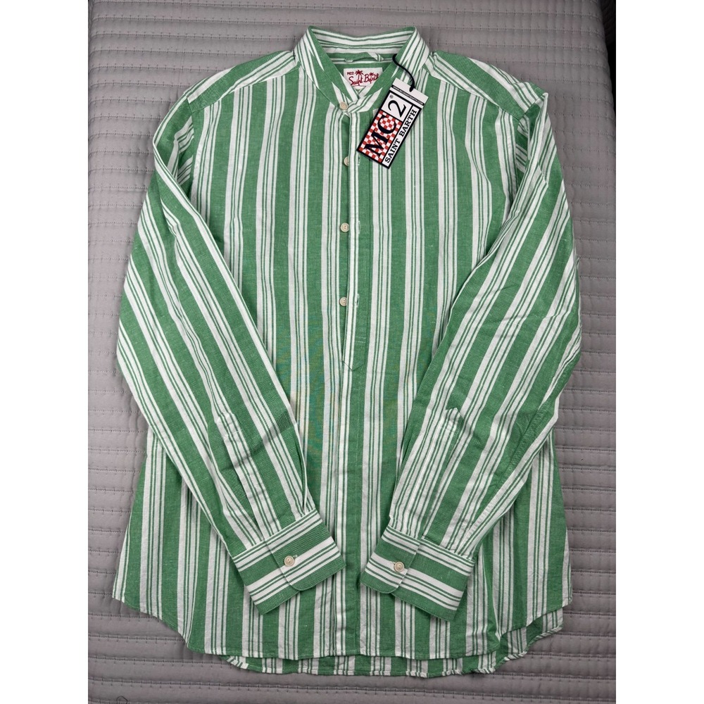 MC2 SAINT BARTH  COTTON/LINEN LONG SLEEVE BUTTON DOWN SHIRT MADE IN MILANO/ITALY